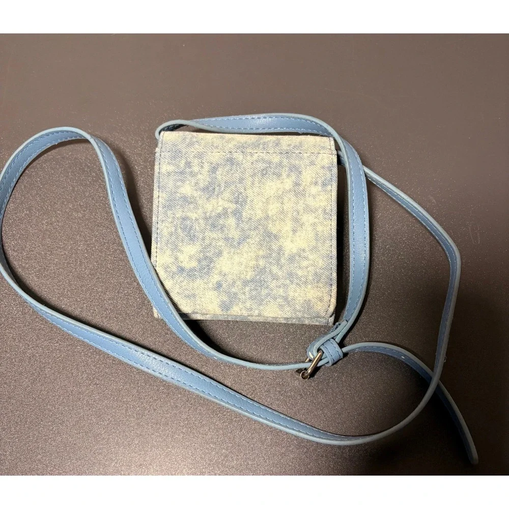Unbranded Floral Denim Crossbody Wallet Women Small Blue Excellent Y2K Acid Wash